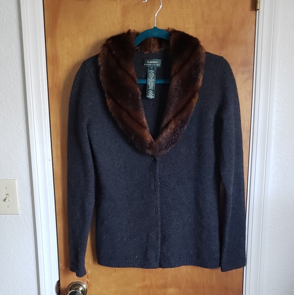 Lauren Ralph Lauren Sweaters - Vintage RALPH LAUREN fitted sweater with faux fur embellished collar